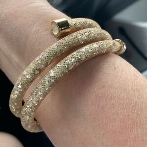 Swarovski style crystal gold mesh bracelet fits any size